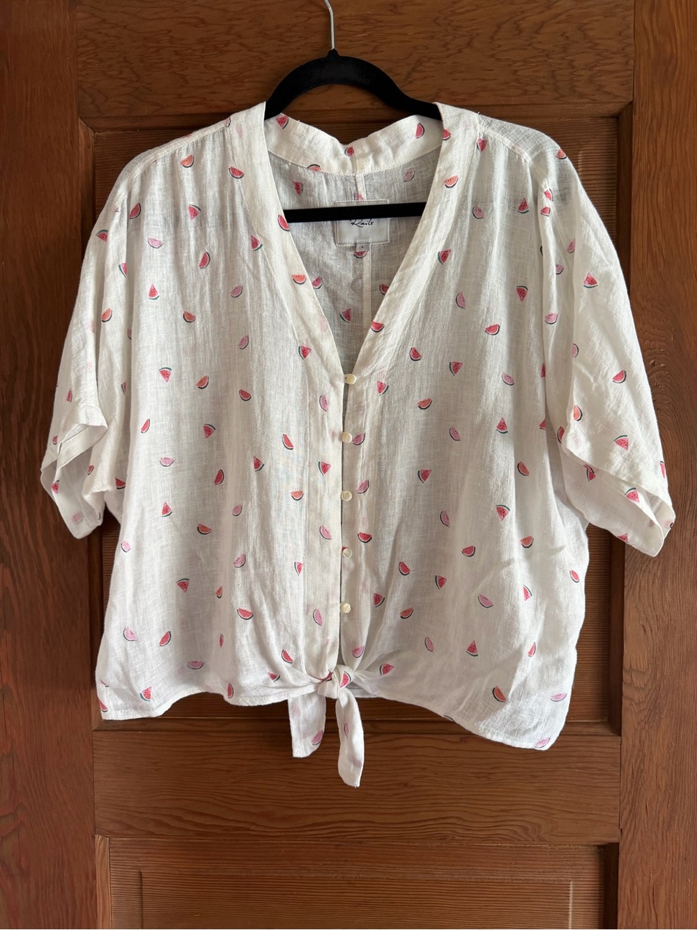 Rails Thea TopWomen’s White Short-Sleeve Tie-Front Top Watermelon Print Size L